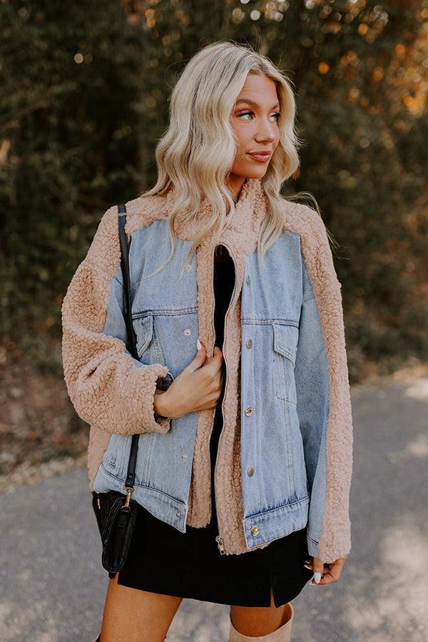Bonfire Feels Sherpa Denim Jacket in Iced Latte Product Image