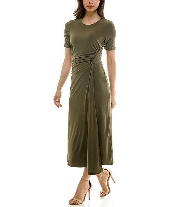 Moda Tara Short Sleeve Stretch Knit Crew Neck Midi Sheath Dress Product Image