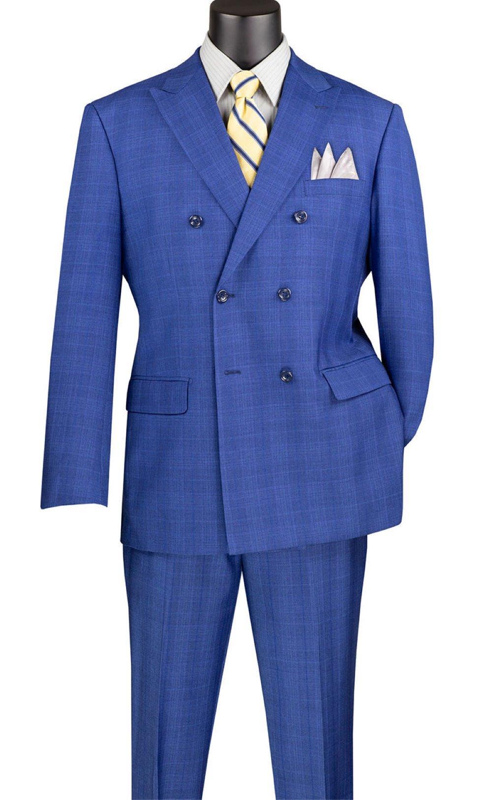 Alexander Collection - Blue Double Breasted 2 Piece Suit Regular Fit Glen Plaid Product Image