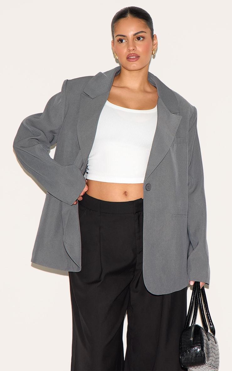 Plus Grey Oversized Exaggerated Collar Blazer Product Image
