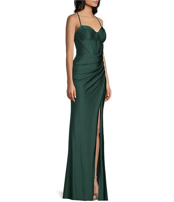 B. Darlin Spaghetti Strap Corset Side Shirred Long Dress Product Image