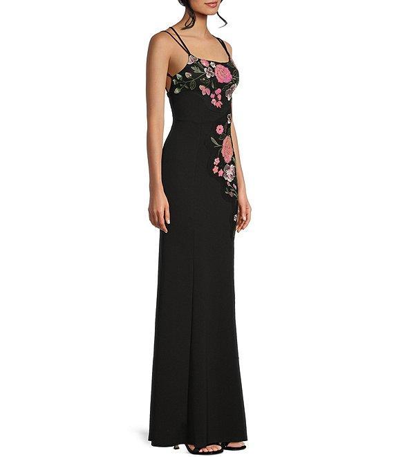 Honey and Rosie Sequin Floral Lace Square Neck Spaghetti Strap Lace Up Back Gown Product Image