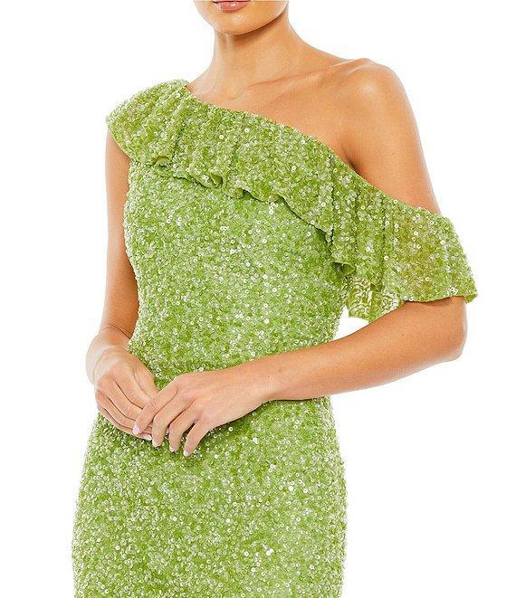 Mac Duggal Sequin Asymmetrical Ruffle Neck Short Sleeve Gown Product Image