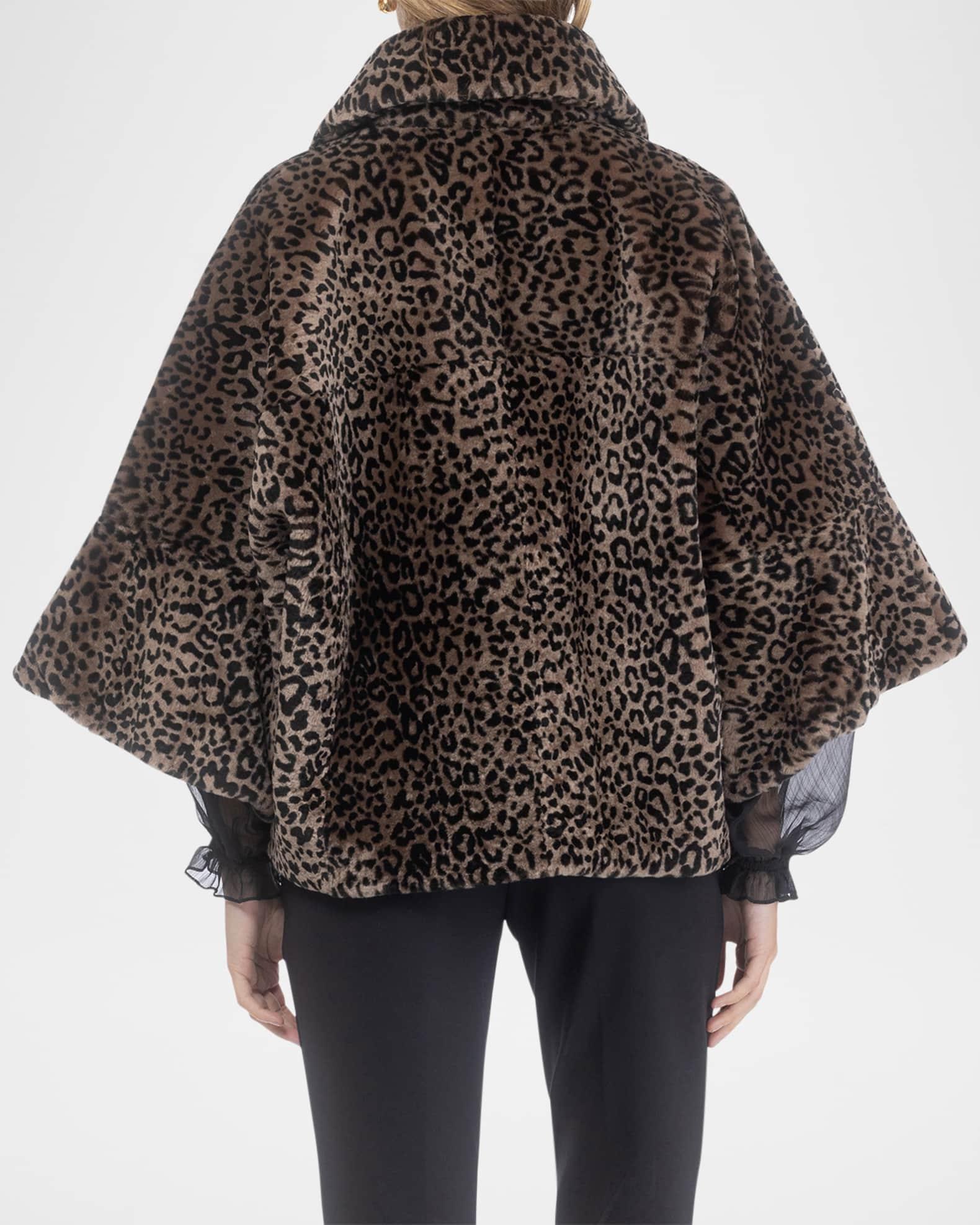 Leopard-Print Shearling Lamb Zip Jacket With Cropped Sleeves Product Image