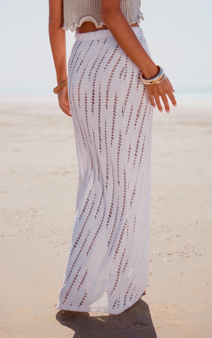 Cream Distressed Knit Maxi Skirt Product Image