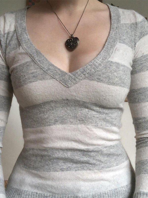 Vintage Striped V Neck Knit Top Product Image