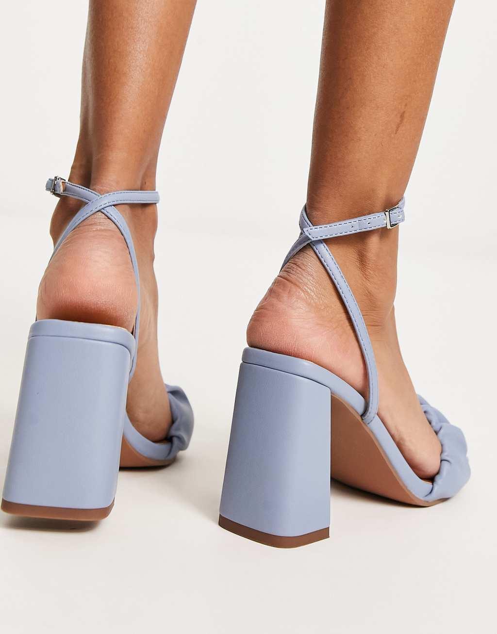 ASOS DESIGN Halo ruched detail mid heeled sandals Product Image