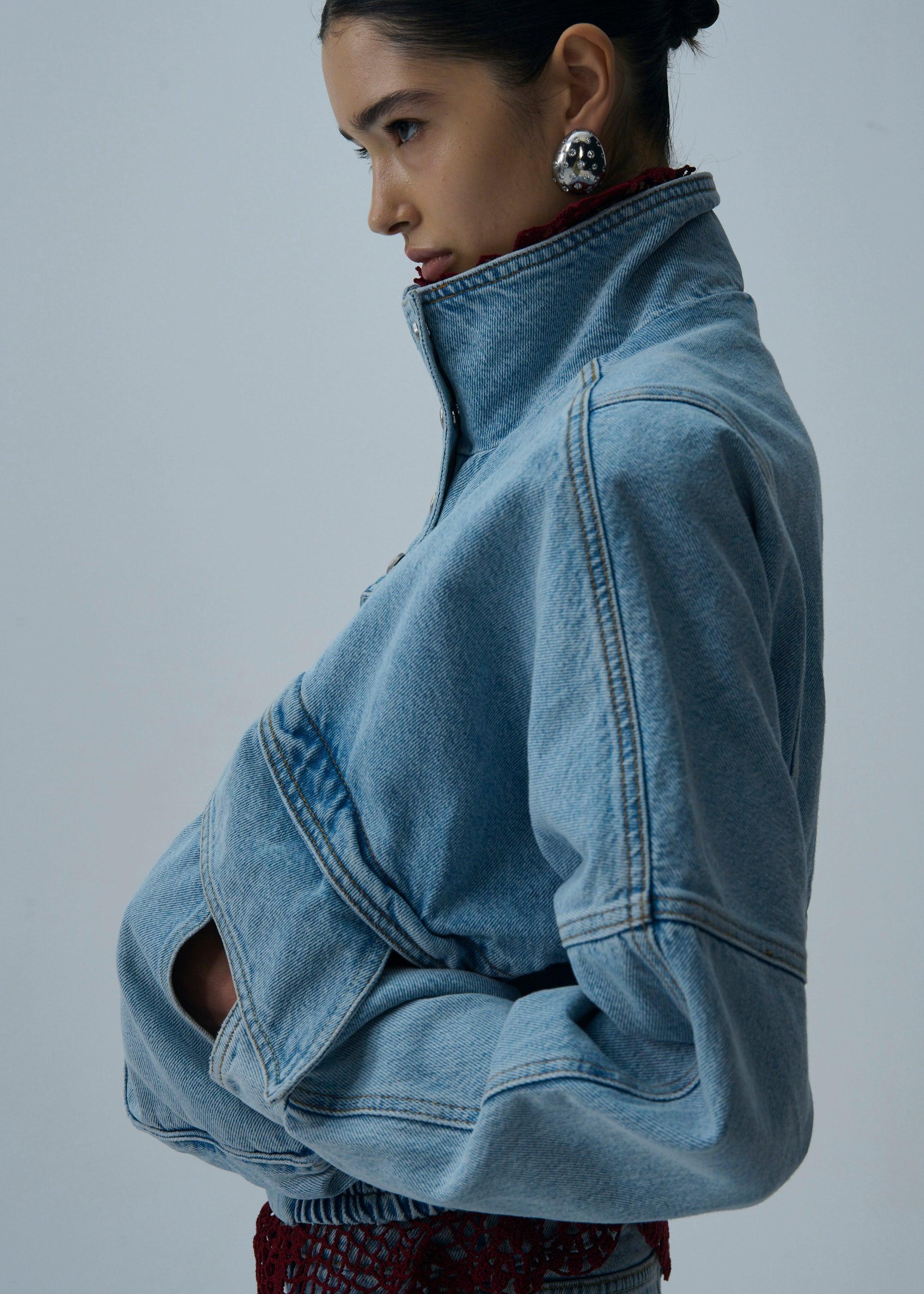 Vintage bomber jacket in washed denim Product Image