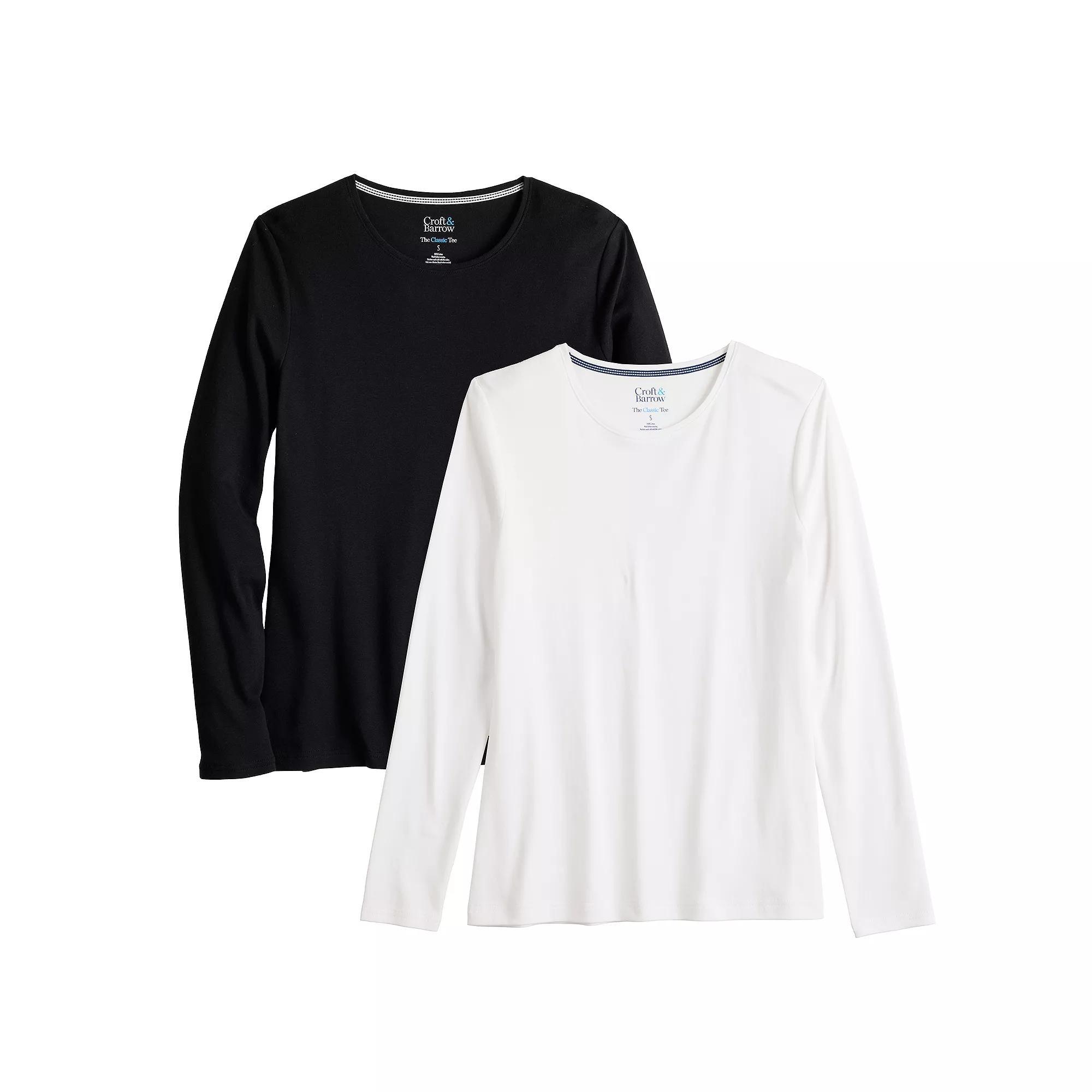 Women's Croft & Barrow® Long Sleeve 2-Pack Crewneck Tees, Size: Small, Black White Pack Product Image