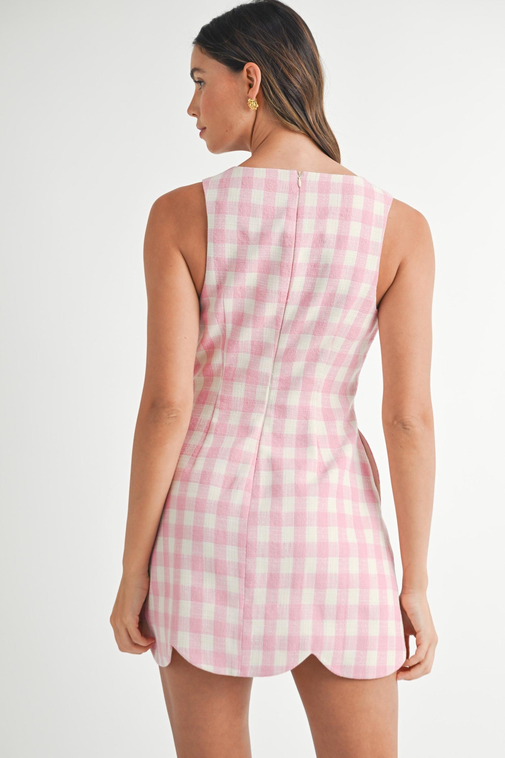 Gingham Scallop-Hem Mini Dress Product Image