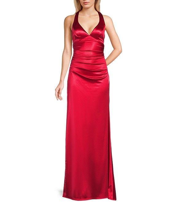 B. Darlin Sleeveless Satin X-Back Long Dress Product Image