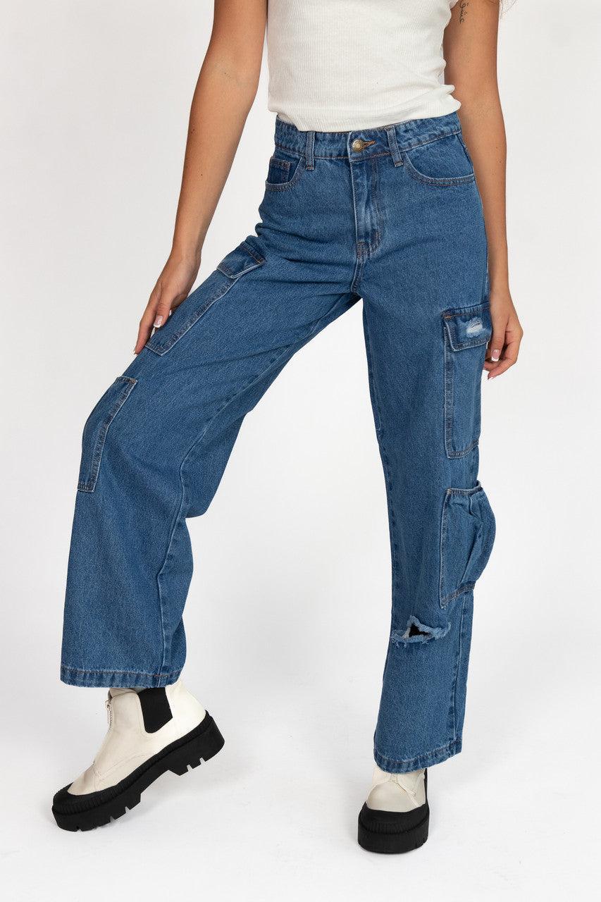 Distressed Double Cargo Jeans Product Image