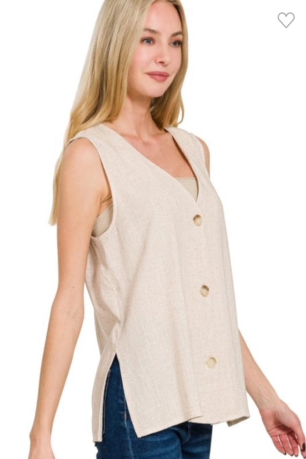 Linen Button Vest Product Image