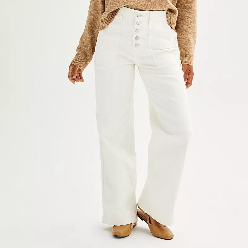 Women's Sonoma Goods For Life® Button-Fly Utility Wide Leg Pants, Size: 16, White Product Image