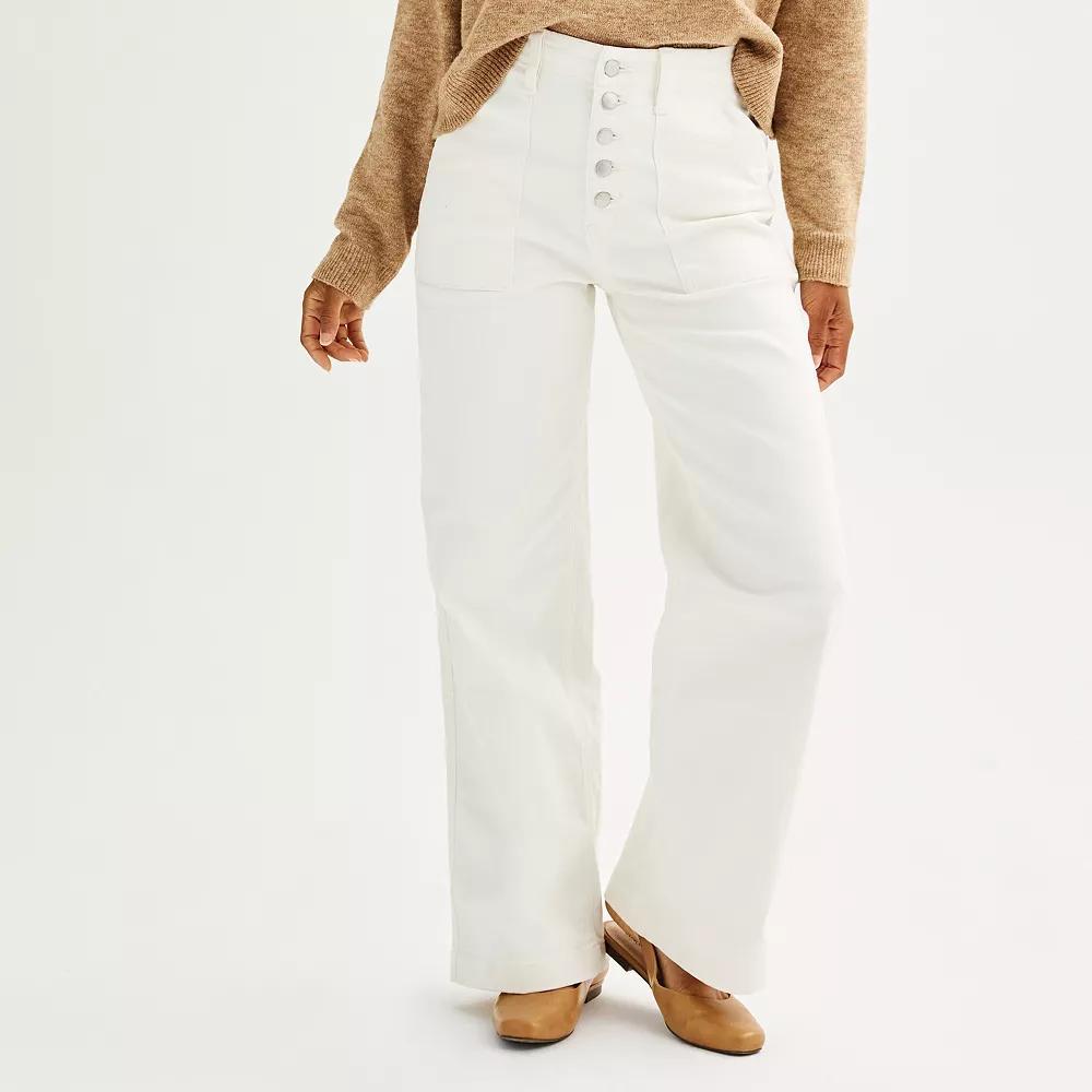 Women's Sonoma Goods For Life® Button-Fly Utility Wide Leg Pants, Size: 16, White Product Image