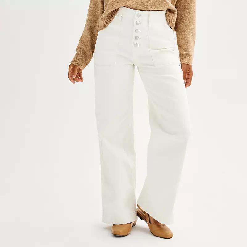 Women's Sonoma Goods For Life® Button-Fly Utility Wide Leg Pants, Size: 16, White Product Image