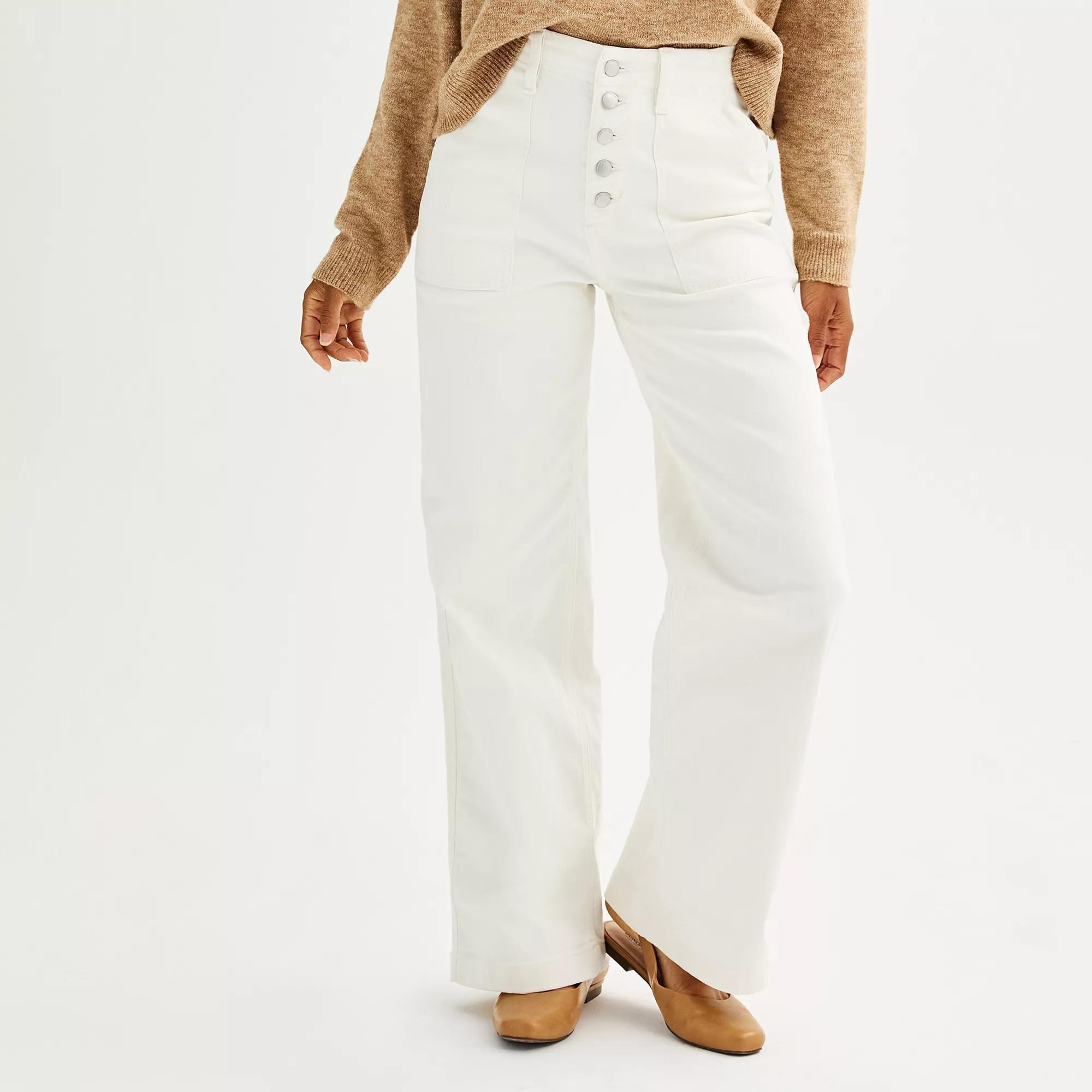 Women's Sonoma Goods For Life® Button-Fly Utility Wide Leg Pants, Size: 16, White Product Image