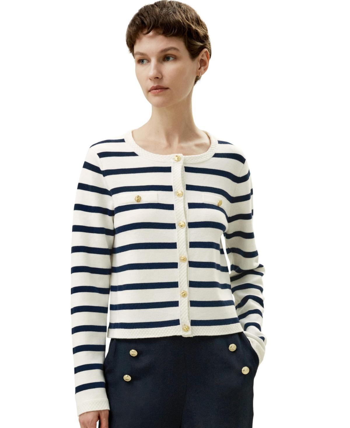 Lilysilk Womens Gariana Striped Wool Cardigan for Women Product Image