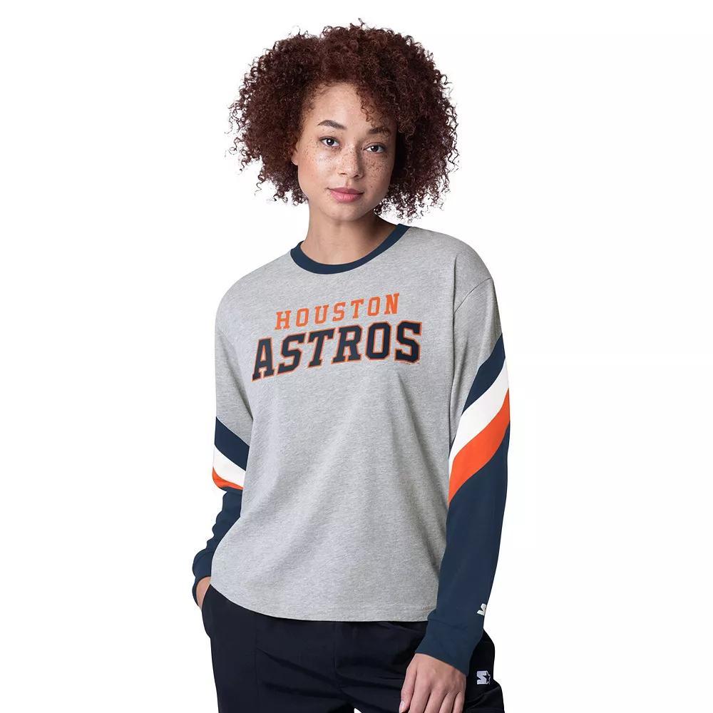 Women's Starter Heather Gray Houston Astros Triple A Fashion Color Block Long Sleeve Top,  Product Image