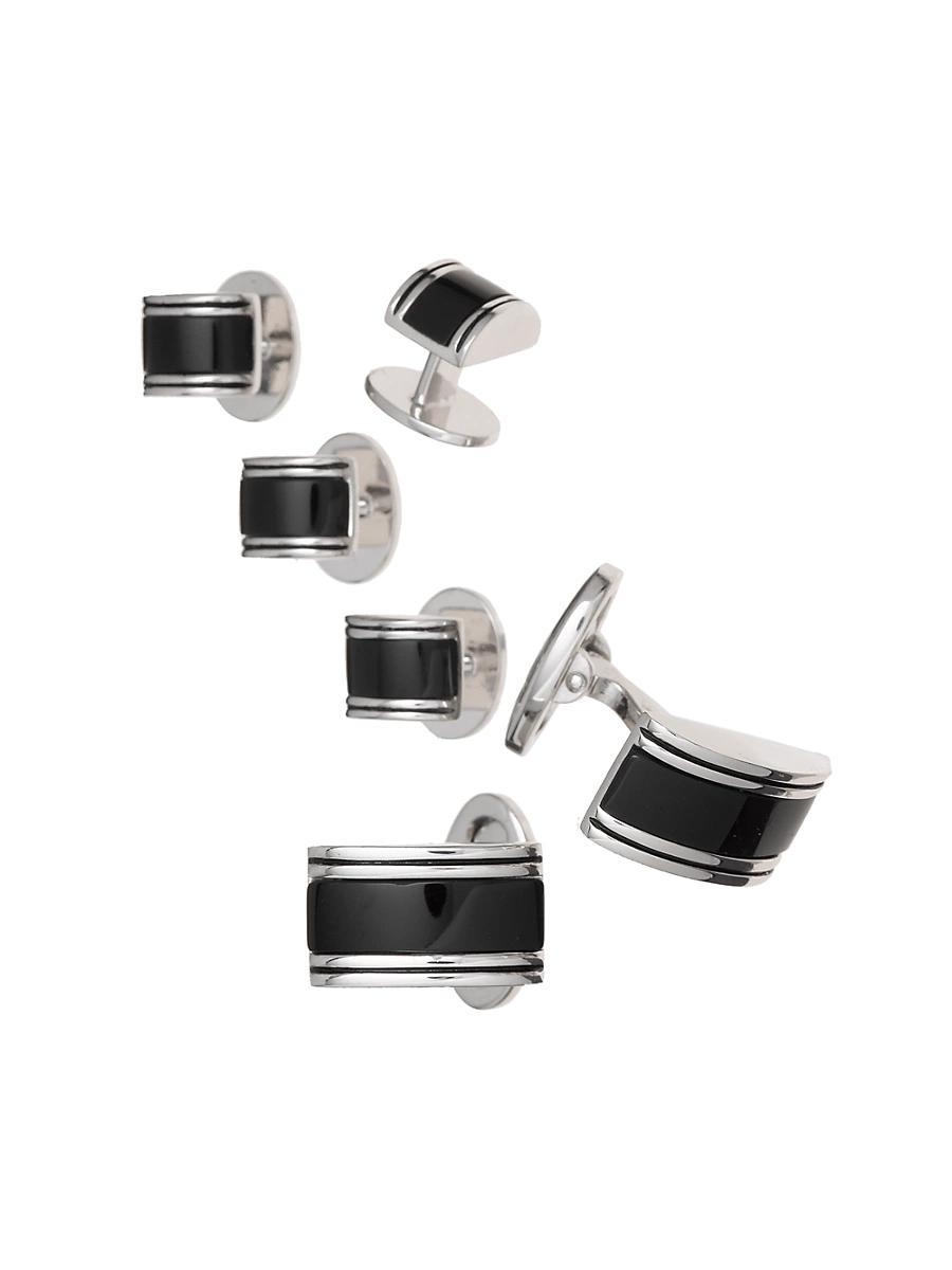 Mens Linear Etch Rectangular Cufflinks & Tuxedo Studs Set Product Image