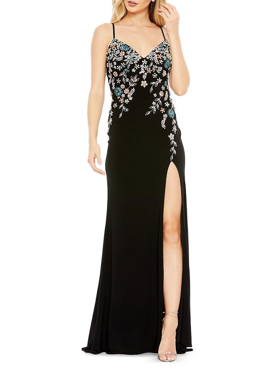 Womens Floral Beaded Column Gown Product Image