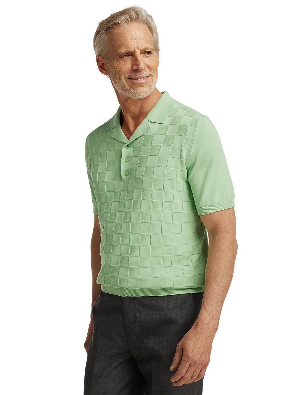 Cotton Three Button Camp Collar Sweater - Green Product Image