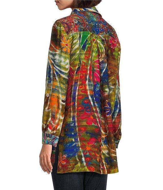 John Mark Paisley-Floral Printed Wire Collar 3/4 Sleeve Button-Front Tunic Product Image