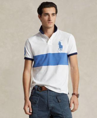 Men's Custom Slim Fit Big Pony Mesh Polo Shirt In White,newport Navy Product Image