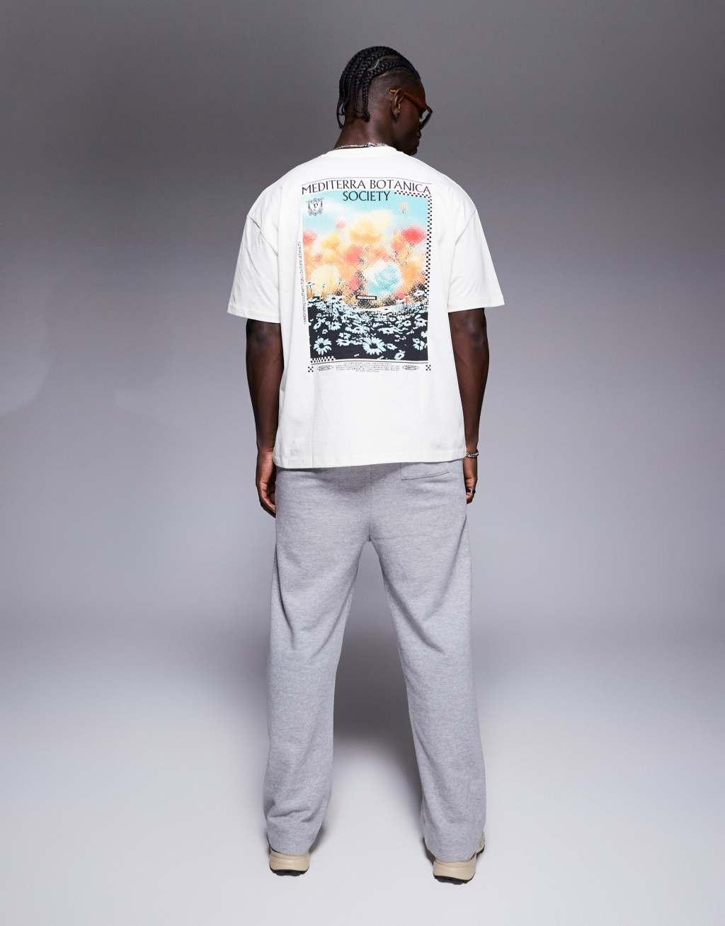 ASOS DESIGN oversized t-shirt in off white with back botanical print Product Image