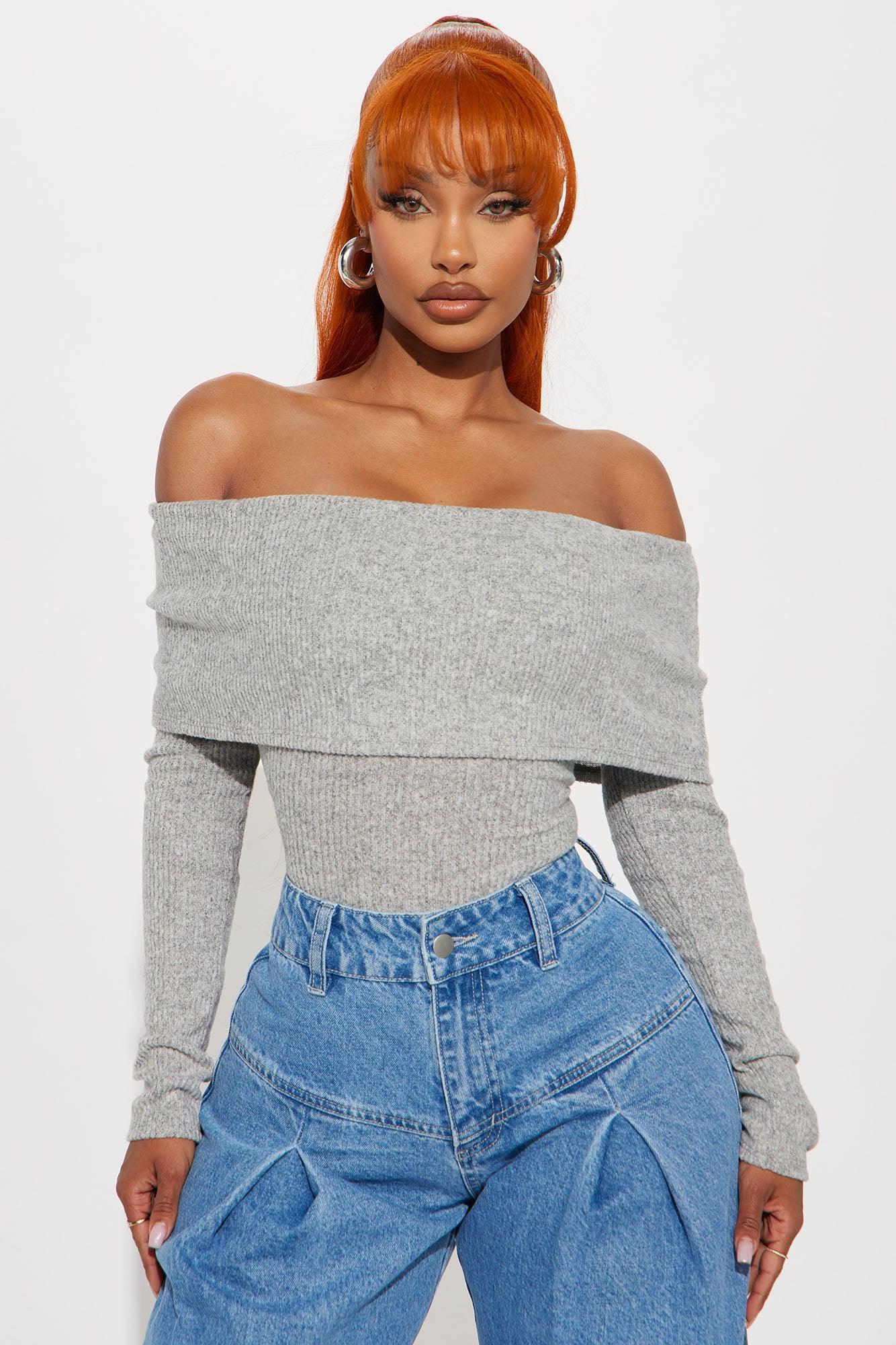 Samantha Sweater Bodysuit - Heather Grey Product Image