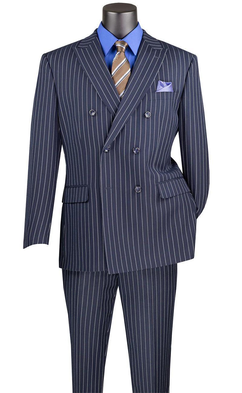 Rockefeller Collection - Double Breasted Stripe Suit Navy Regular Fit 2 Piece Product Image