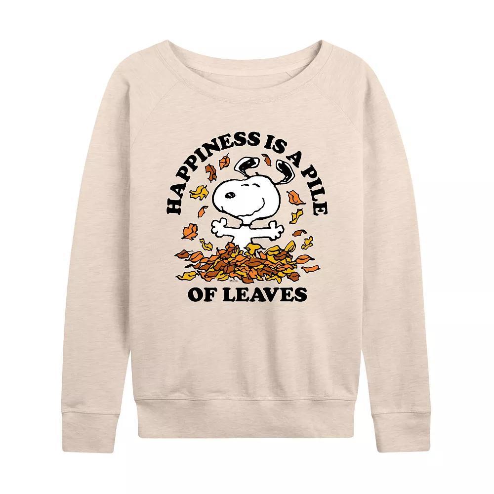 Women's Peanuts Snoopy Pile Of Leaves French Terry Long Sleeve Tee,  Product Image