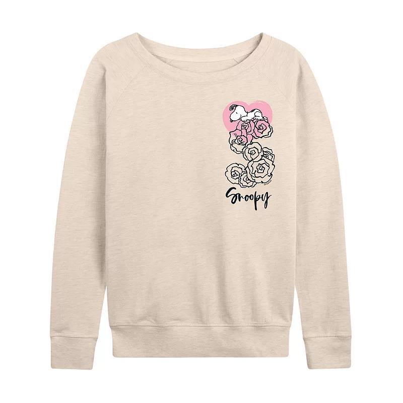 Women's Peanuts Snoopy Valentines Roses French Terry Long Sleeve Tee, Size: Medium, Beige Product Image