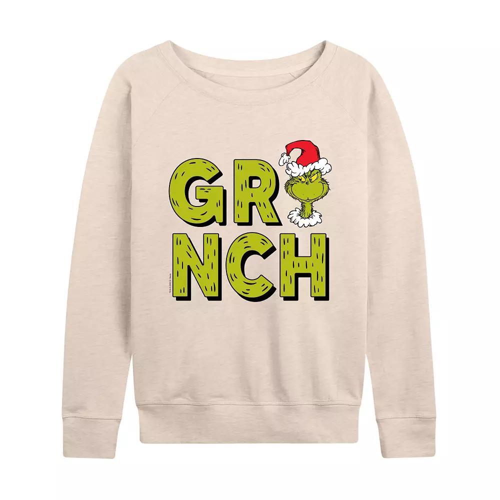 Women's Dr. Seuss Grinch Fur Letters French Terry Long Sleeve Tee,  Product Image