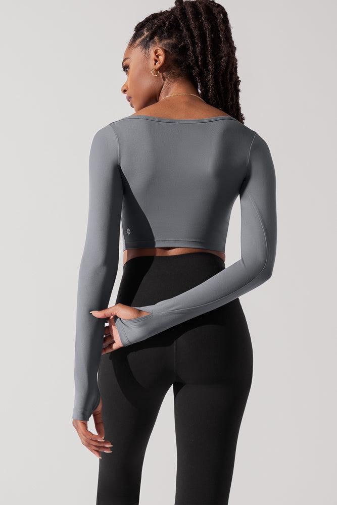 Sweetheart Long Sleeve Crop Top - Cloudy Grey Product Image