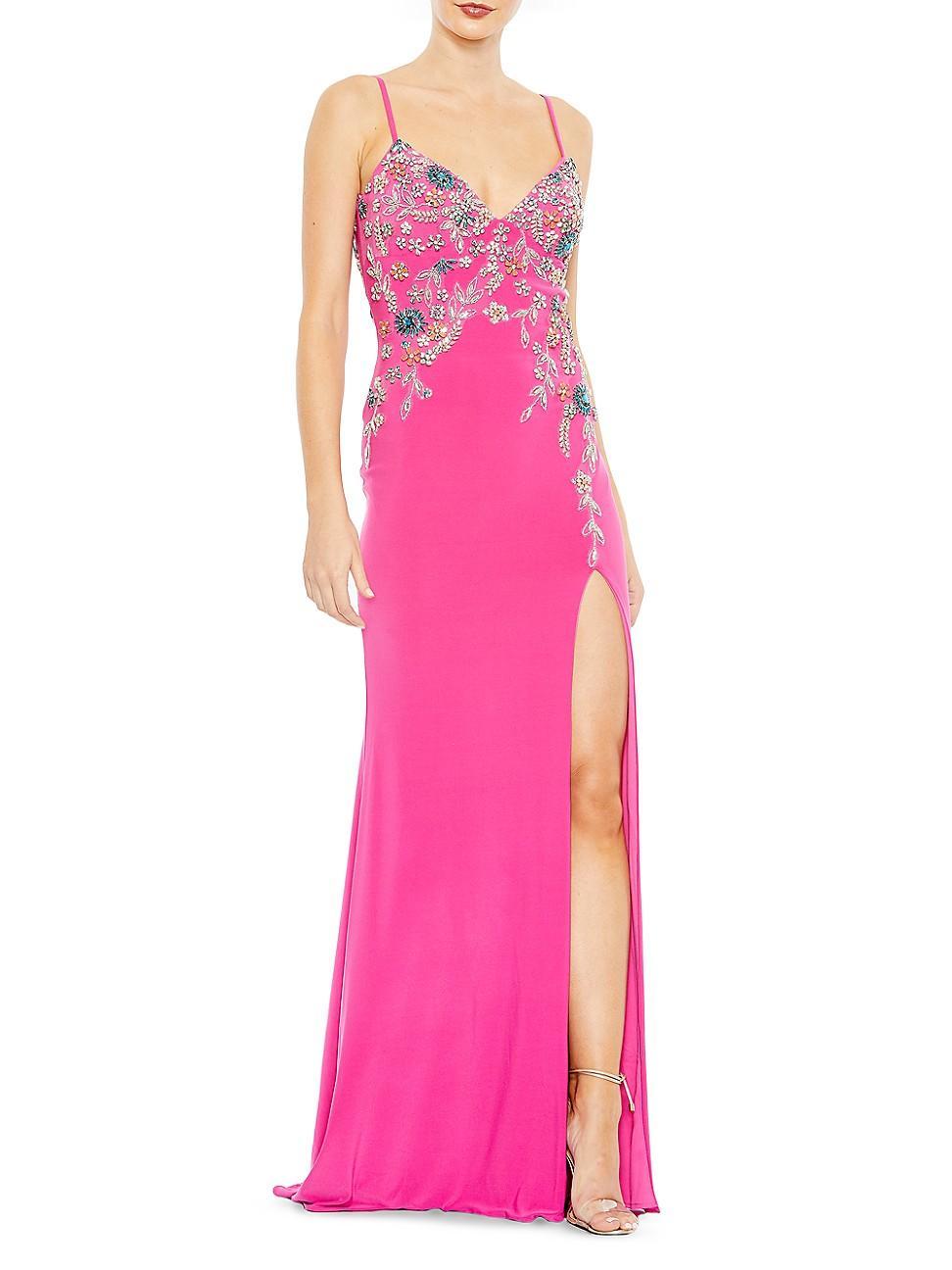 Womens Floral Beaded Column Gown Product Image