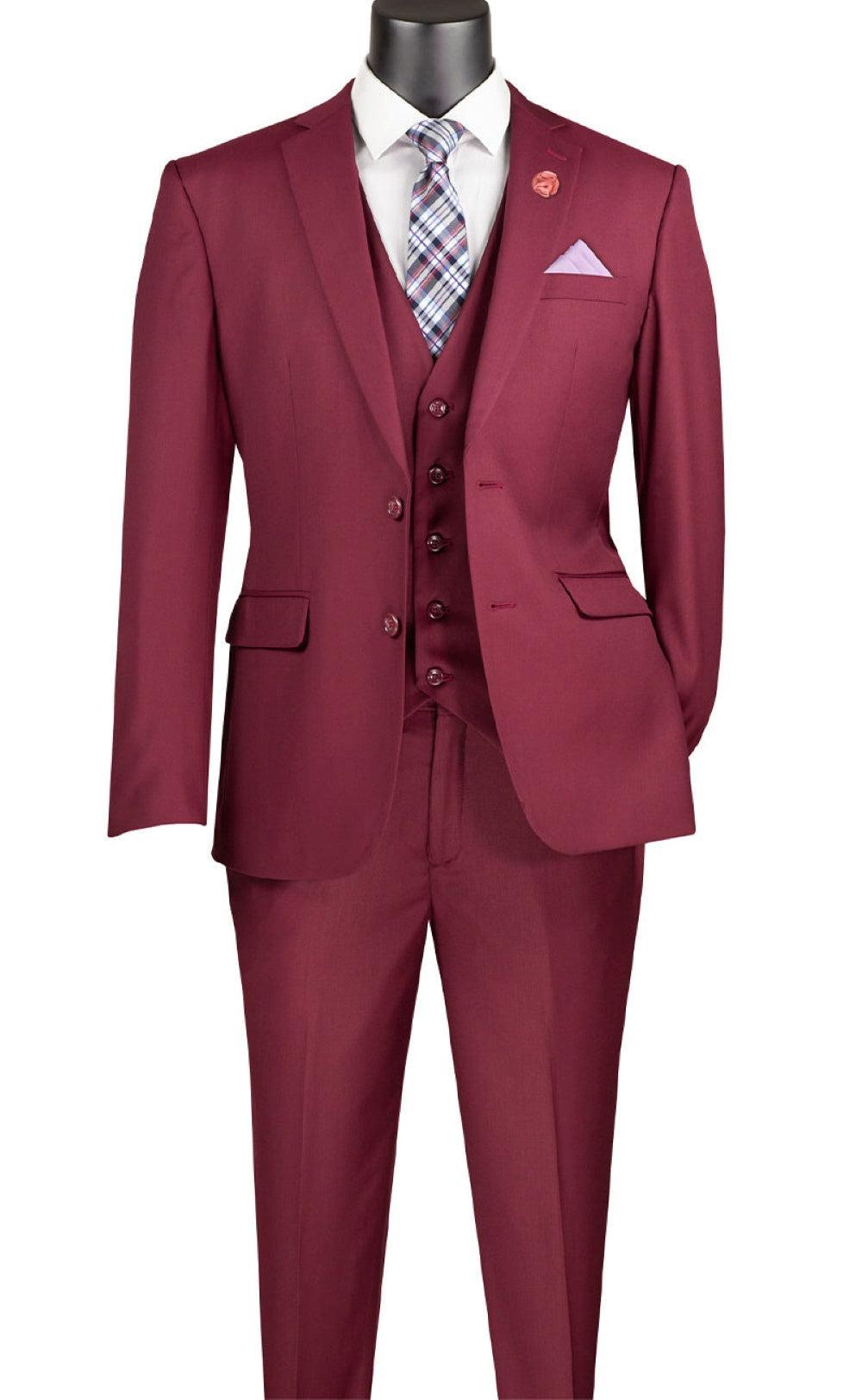 Slim Fit Business Men's Suit 3 Piece 2 Button in Burgundy Male Product Image