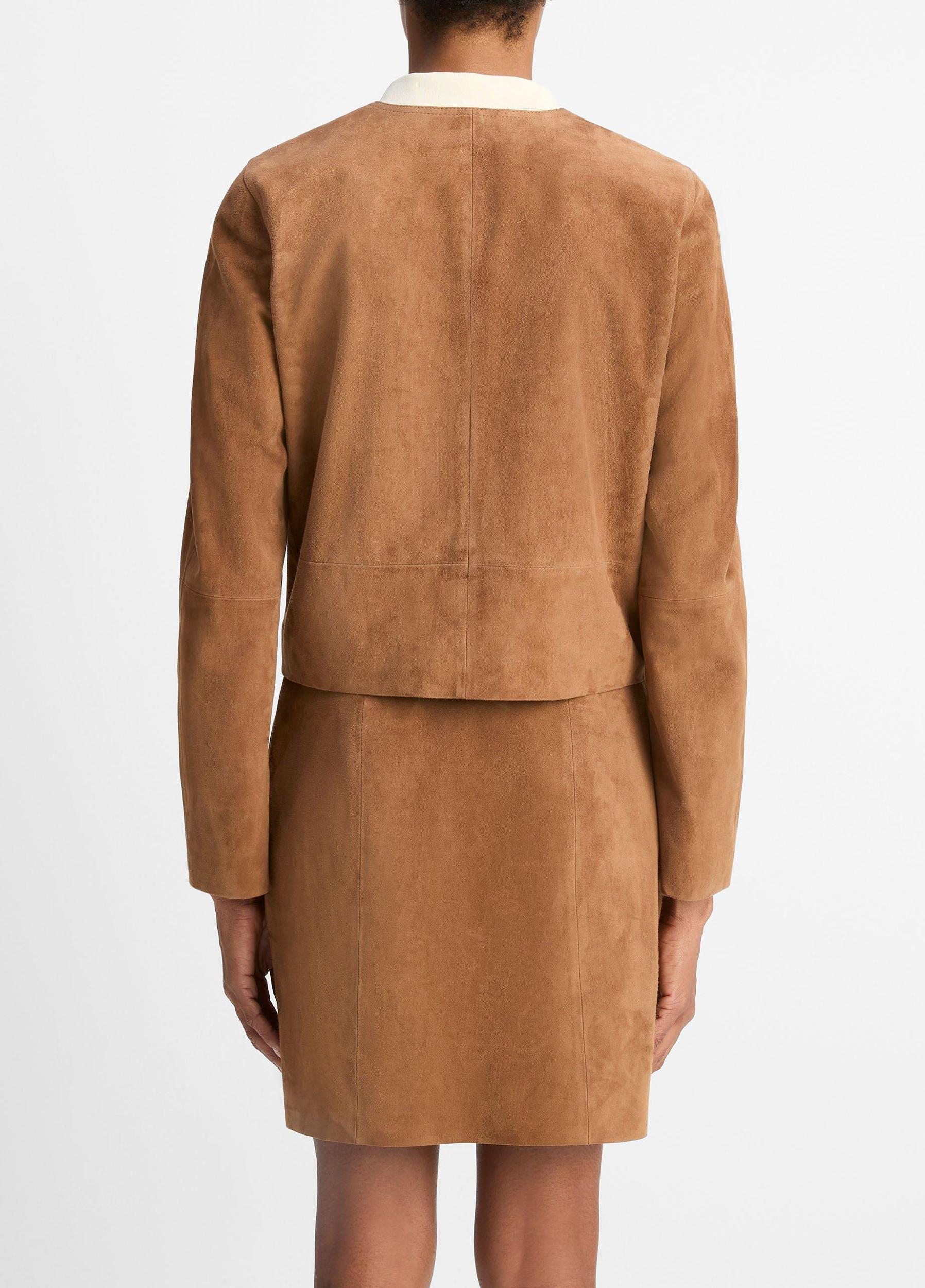 Collarless Cropped Suede Jacket Product Image