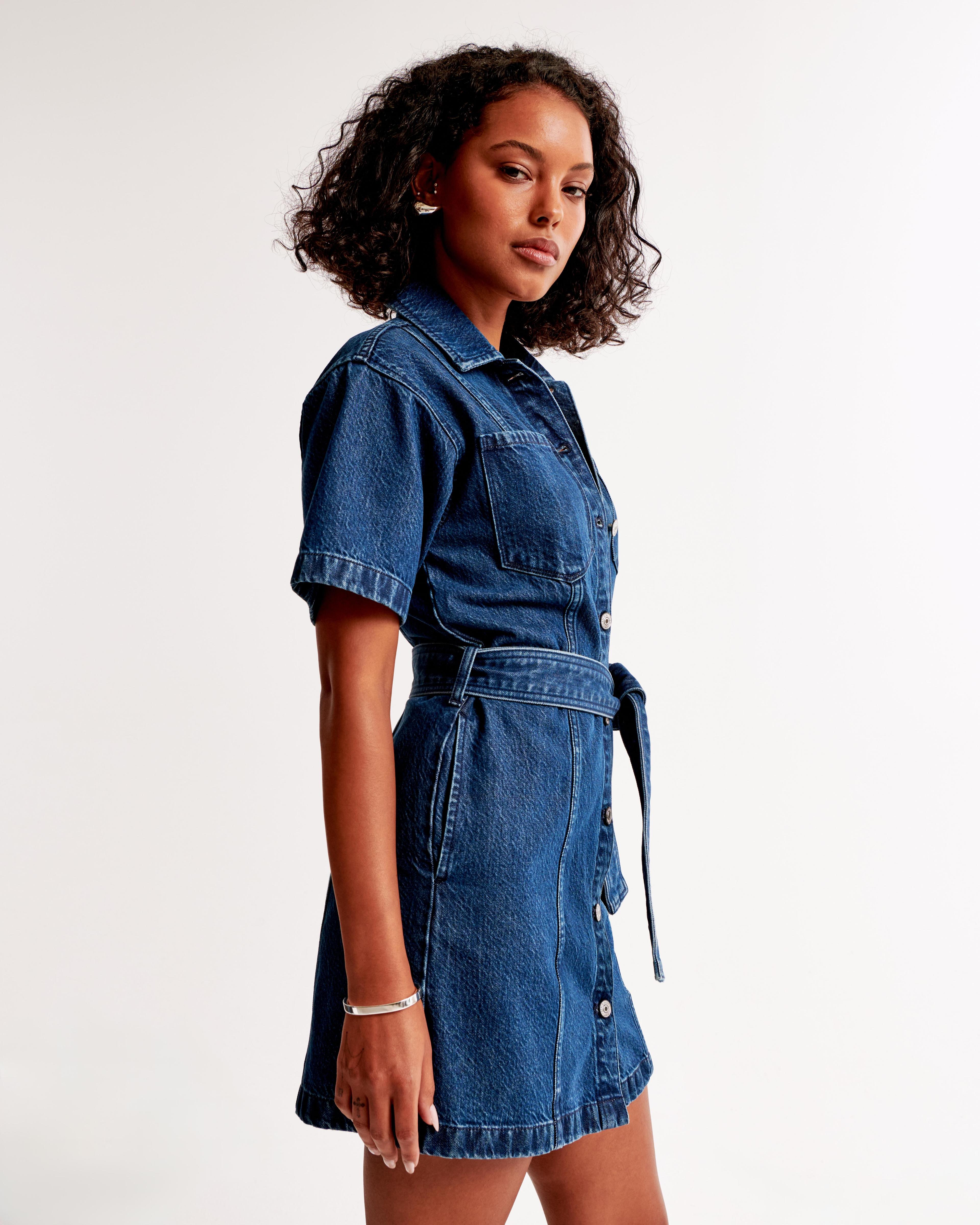 Short-Sleeve Denim Shirt Dress Product Image