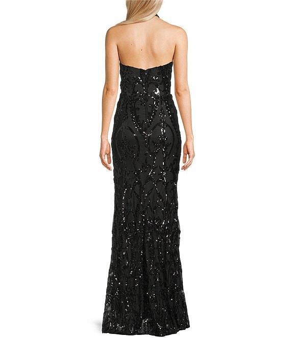 B. Darlin V-Neck Patterned Sequin Halter Dress Product Image