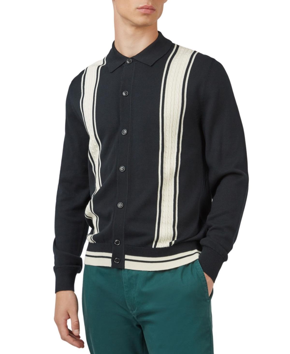 Ben Sherman Mens Varsity-Inspired Knitted Button-Front Long-Sleeve Shirt Product Image