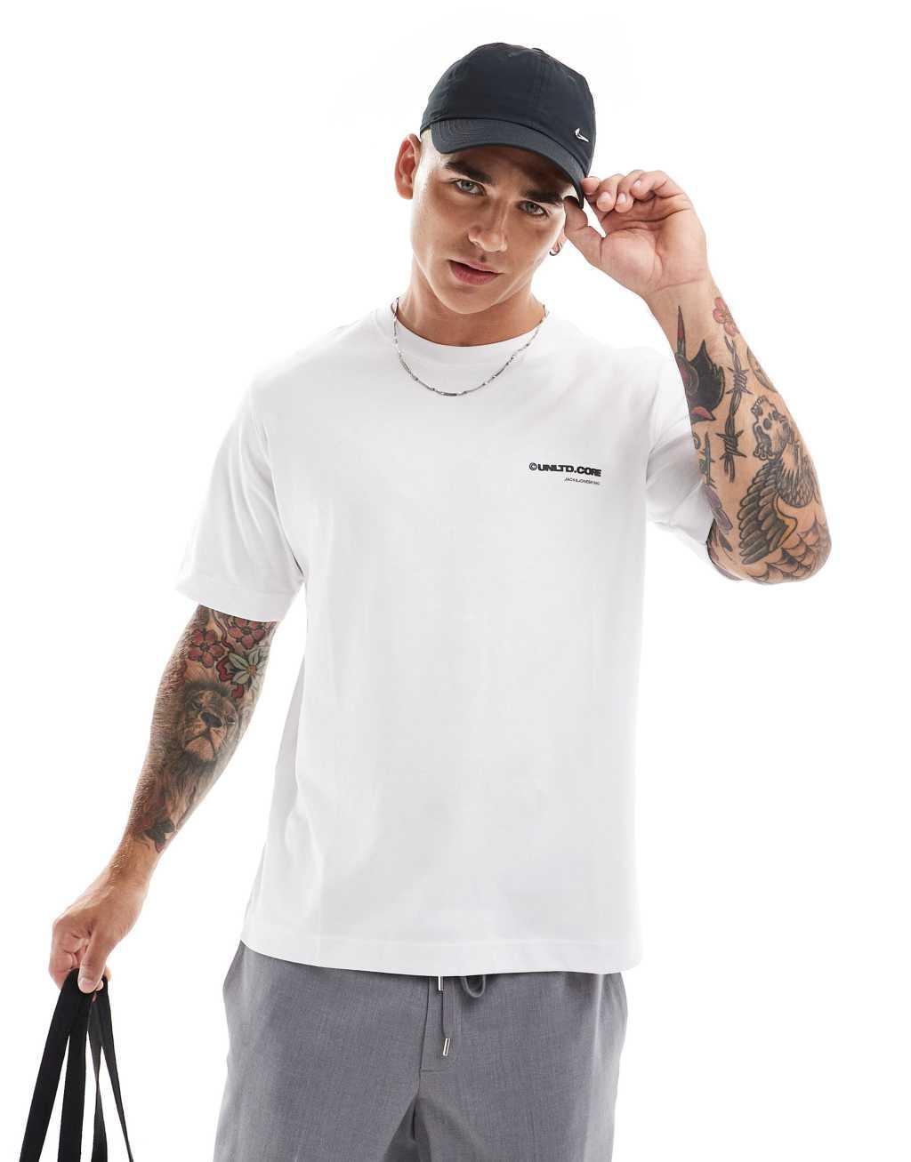 Jack & Jones oversized core back print t-shirt in white Product Image