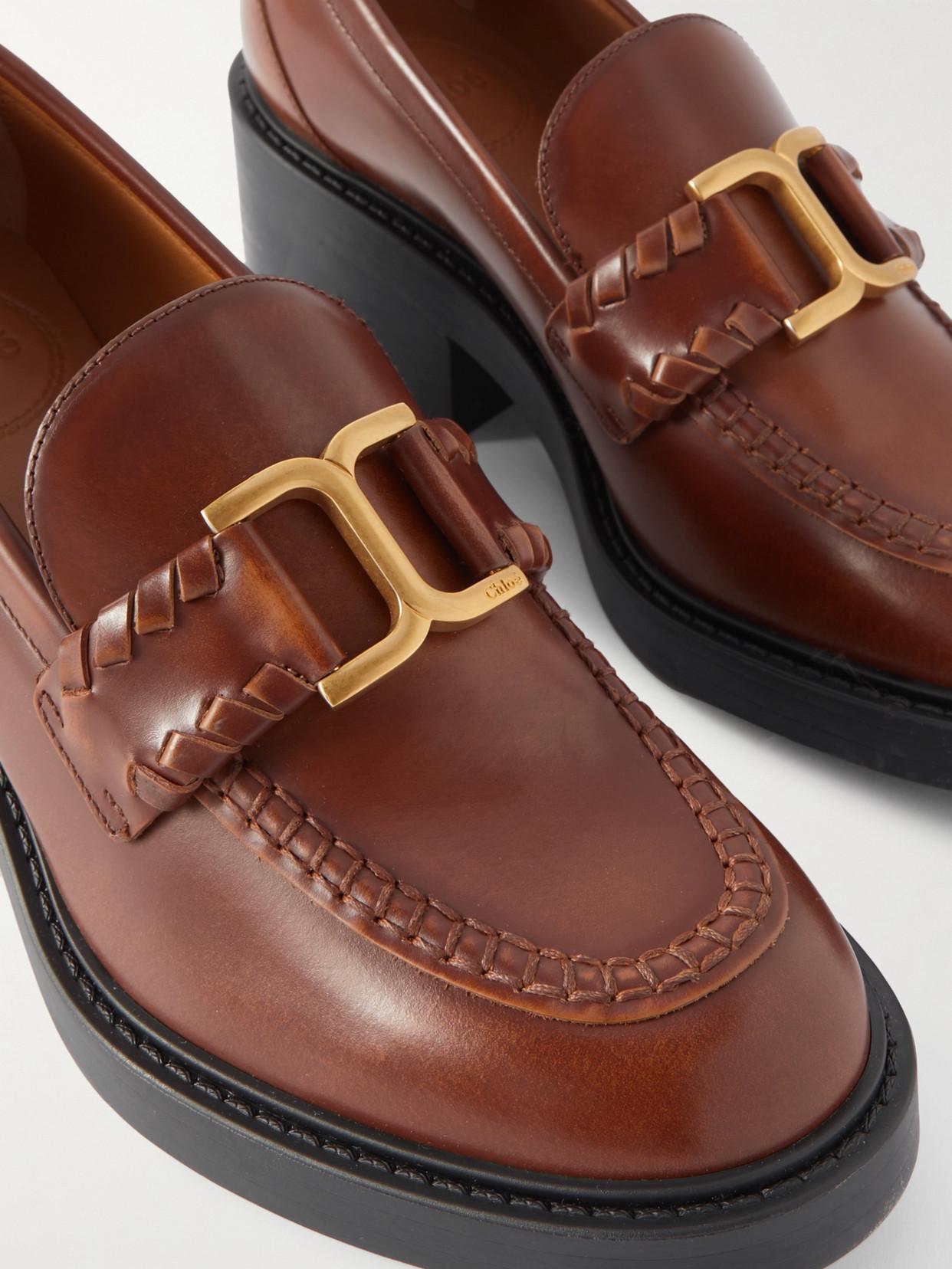 Marcie Embellished Leather Loafers In Brown Product Image