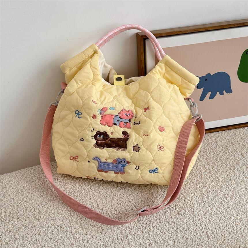 Cartoon Embroidered Heart Quilted Tote Bag Product Image