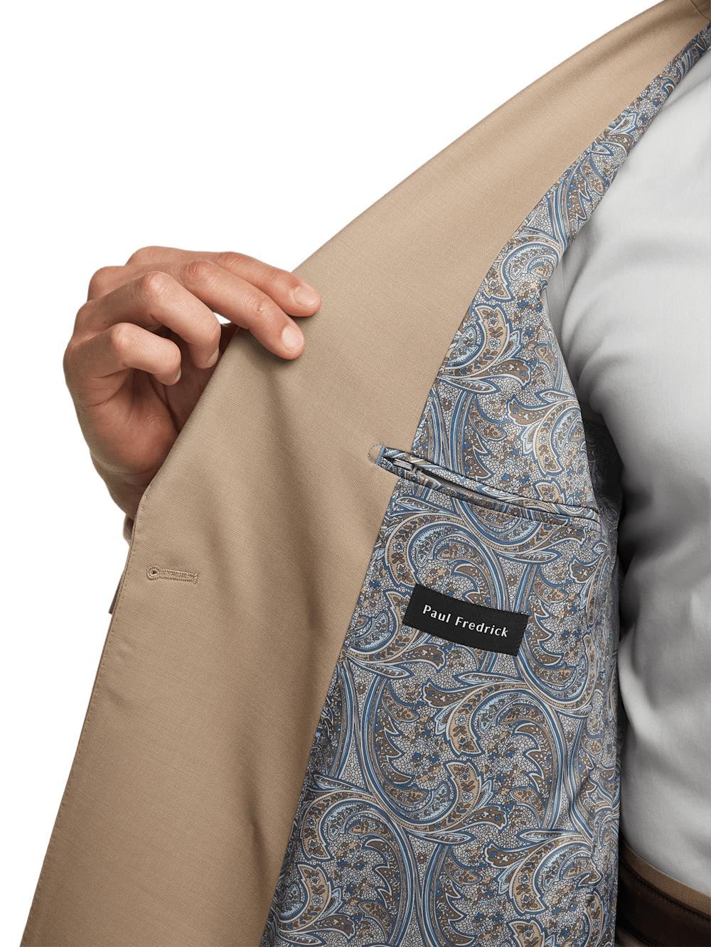 Wool Stretch Bengaline Peak Lapel Suit Jacket - Light Tan Product Image