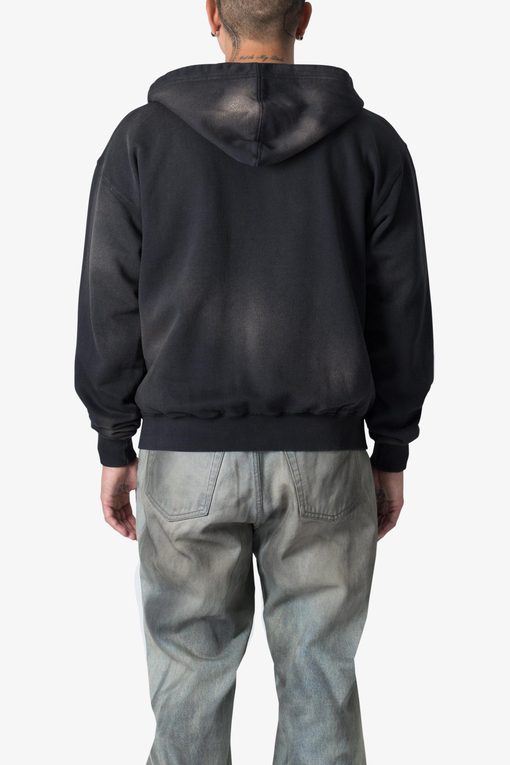 Faded Basic Zip Up Hoodie - Washed Black Product Image