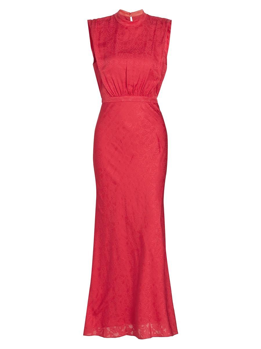 Fleur F Silk Jacquard Sleeveless Midi Dress Product Image