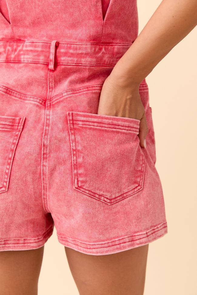 Savannah Leigh Red Button Up Denim Romper Product Image