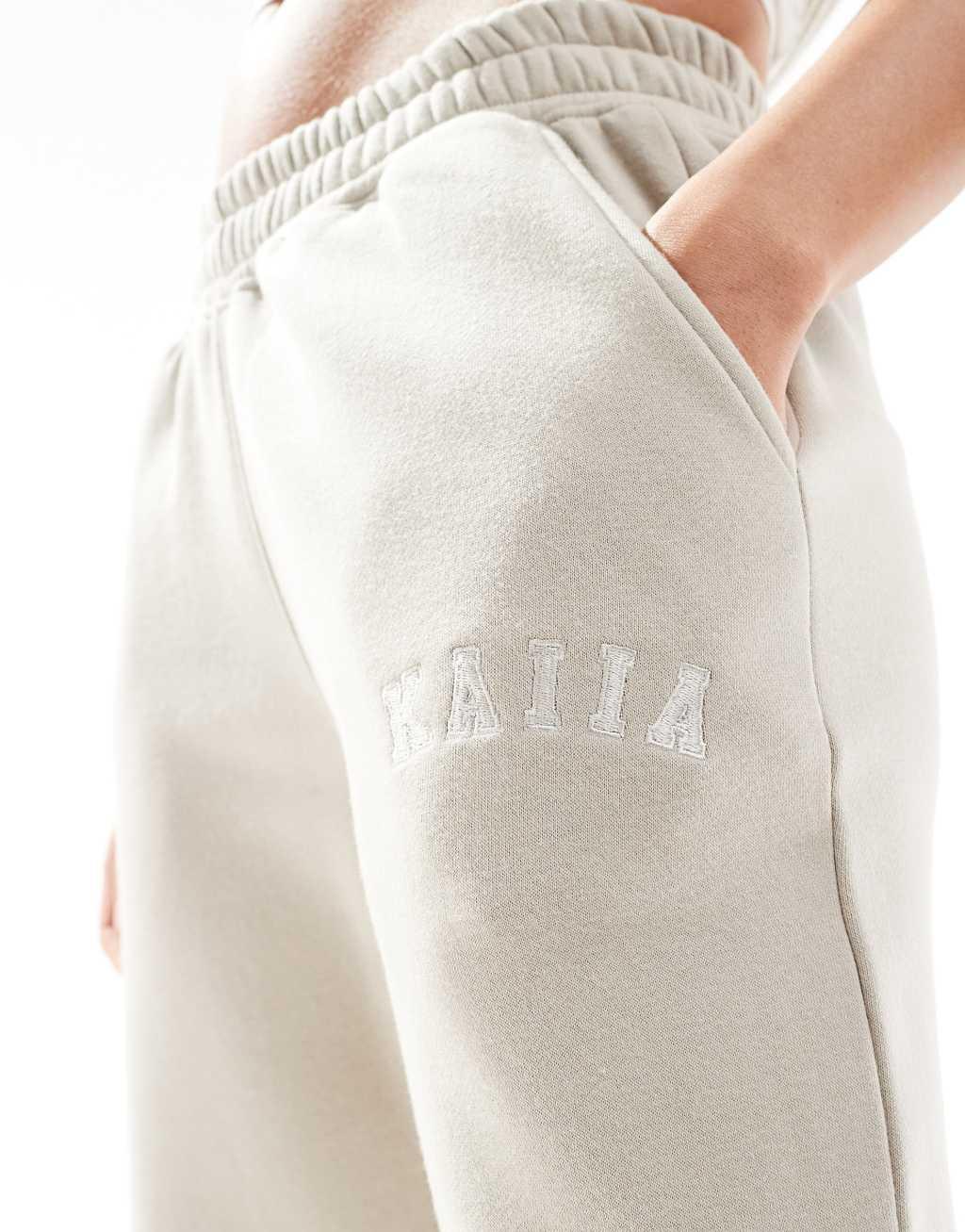 Kaiia wide leg sweatpants in stone Product Image