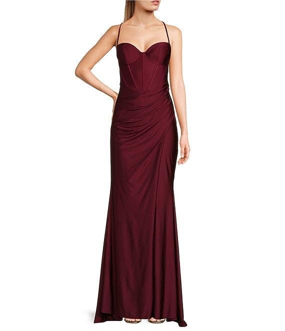 B. Darlin Spaghetti Strap Corset Side Shirred Long Dress Product Image